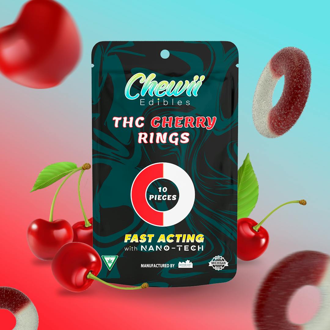 Photograph of product: CHEWII RINGS | CHERRY | FAST ACTING GUMMIES | 200MG