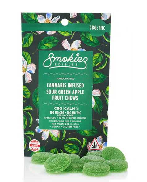 Photograph of product: Gummy - 1pc Smokiez 100mg - Sour Green Apple 1:1 - TH-oui/CBG