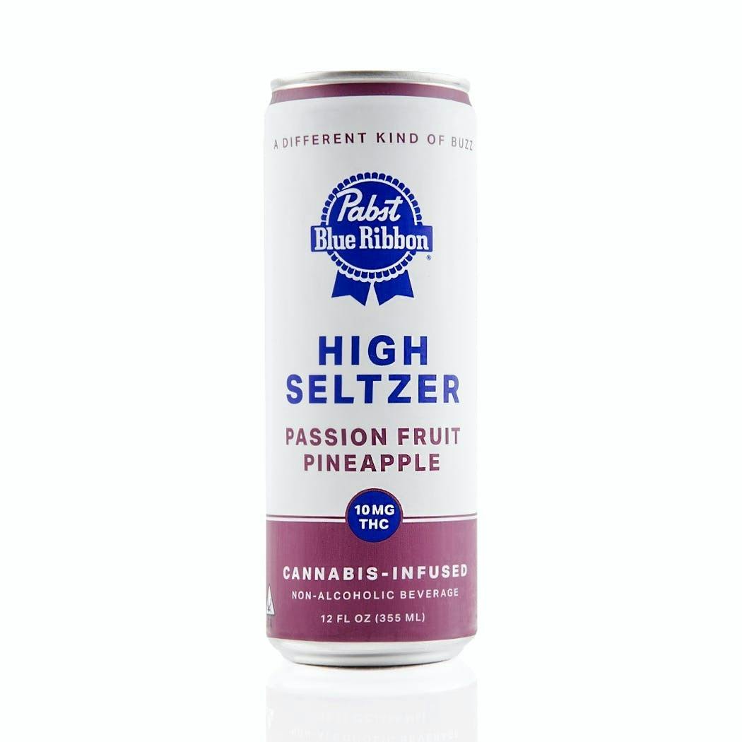 Photograph of product: PBR Infused Seltzer High Passion Fruit Pineapple 10 mg Single Can, LP District 11 Inc.