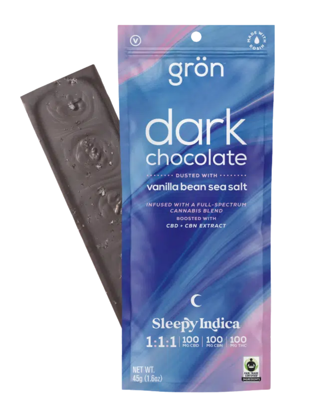 Photograph of product: Grn | Vanilla Bean Sea Salt Dark Chocolate | 100mg