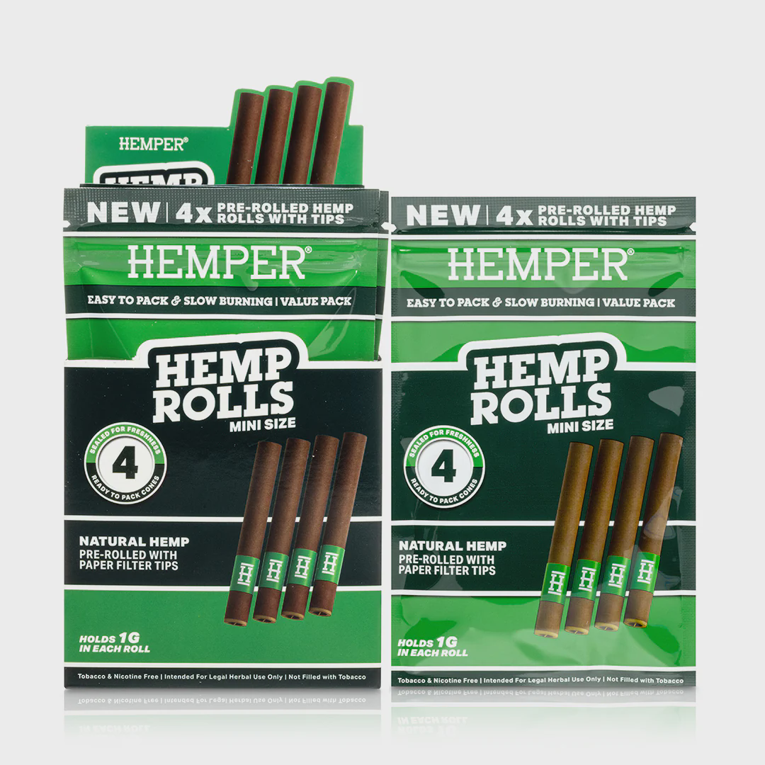 Photograph of product: Hemper Mini Rolls 4pk W/Glass Tip | - Natural