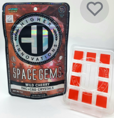 Photograph of product: HI | Wild Cherry 1:1 | TH-oui/CBD | Space Gems Sugar Free | Candy | 200mg