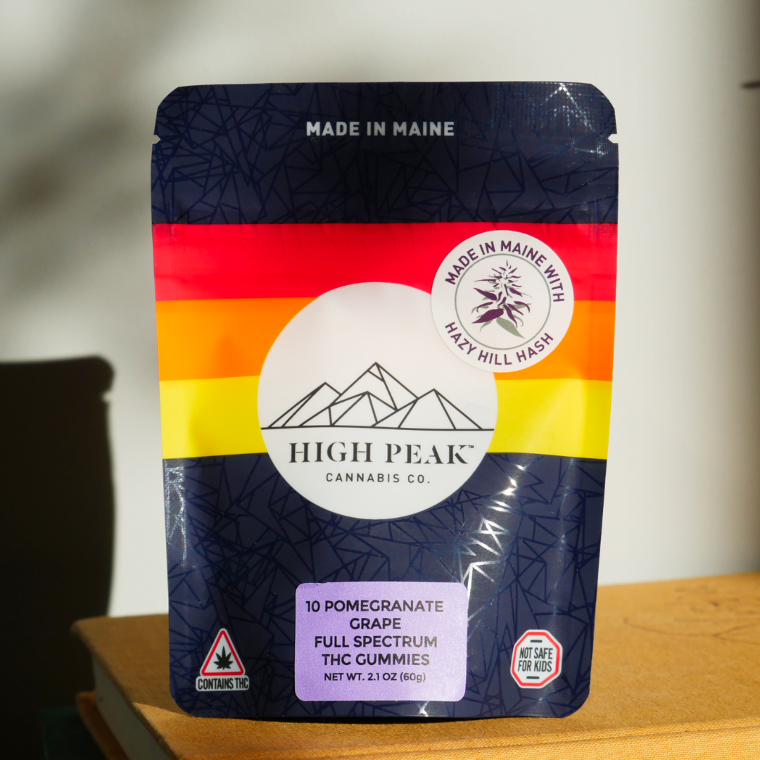 Photograph of product: High Peak // 10mg | 100mg Pomegranate Grape Gummies