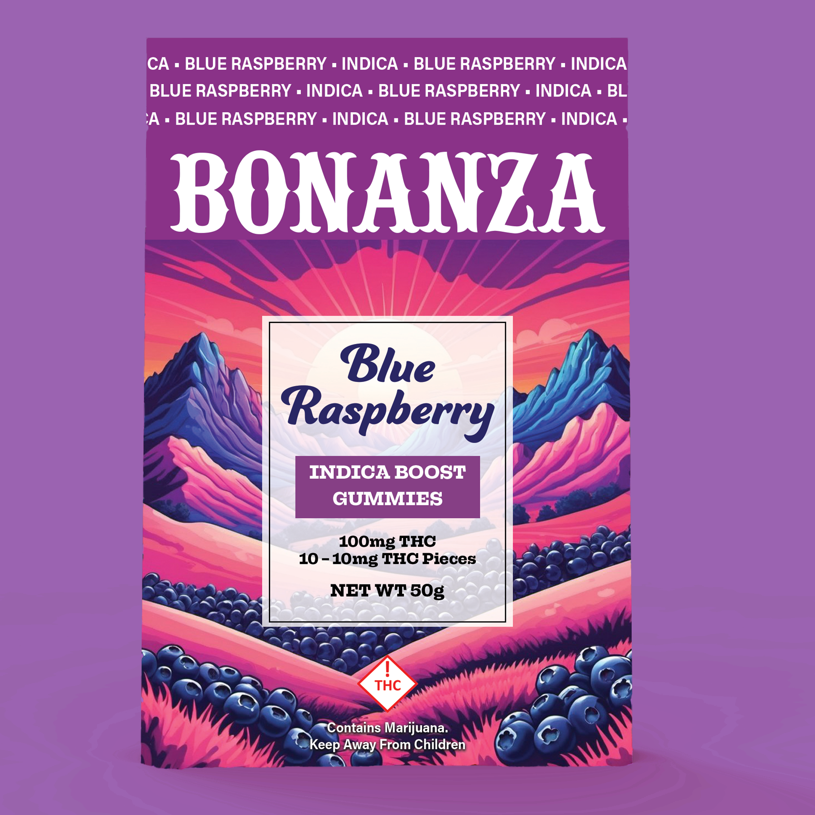 Photograph of product: Bonanza 100mg Gummies-Blue Raspberry (I)