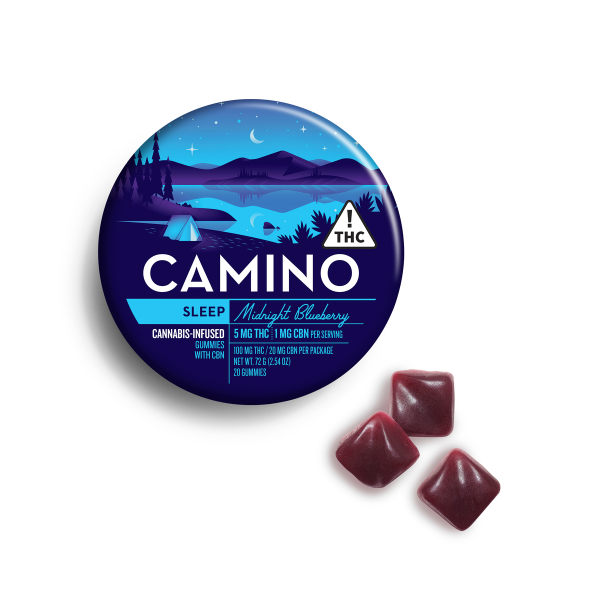 Photograph of product: Camino | Midnight Blueberry THC/CBN 100mg Gummies