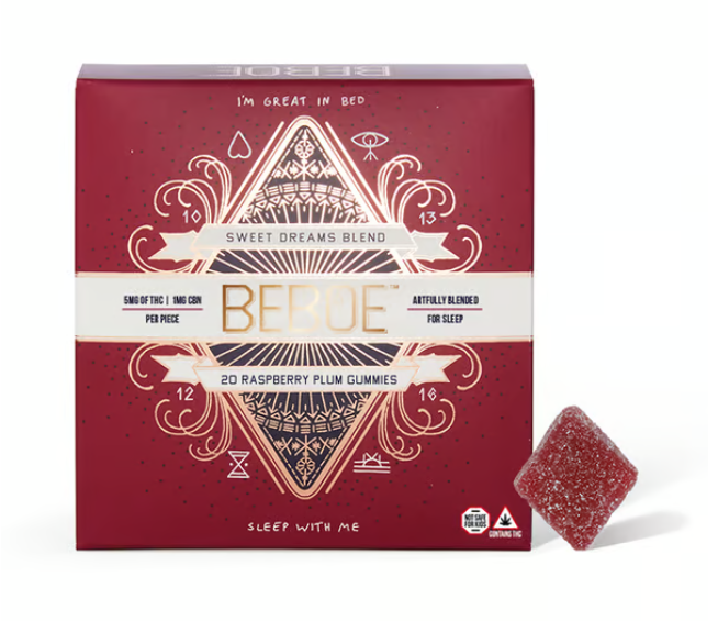 Photograph of product: Beboe | Raspberry Plum 5:1 TH-oui:CBN | 5mg/20pk Gummies