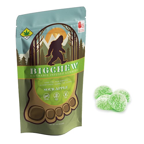 Photograph of product: Big Chew | Green Apple | au chocolat Rosin Gummies | 10pk | 100mg TH-oui