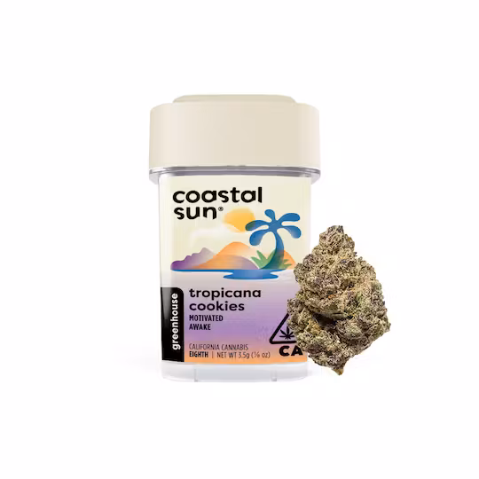 Photograph of product: Coastal Sun Tropicana Cookies Greenhouse Flower 3.5g