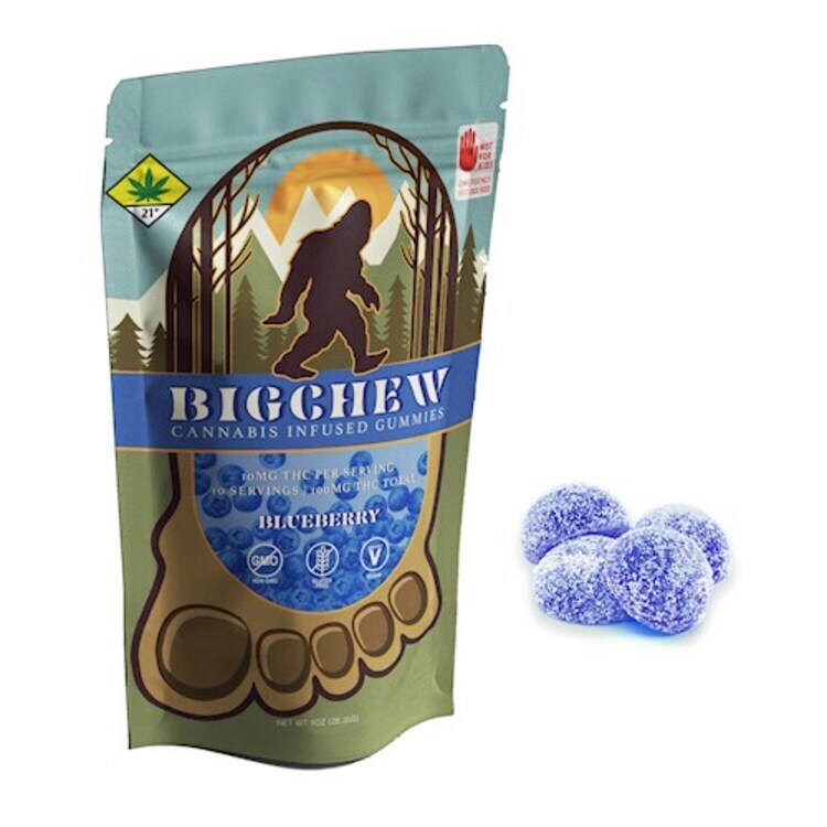 Photograph of product: Big Chew Rosin Gummies 100mg - Blueberry 10pk 1oz