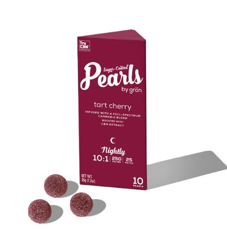 Photograph of product: Tart Cherry 1:10 Pearls (2.5 MG TH-oui) (25 MG CBN)/10PK Troches (TH-oui 25 MG)(250 MG CBN)