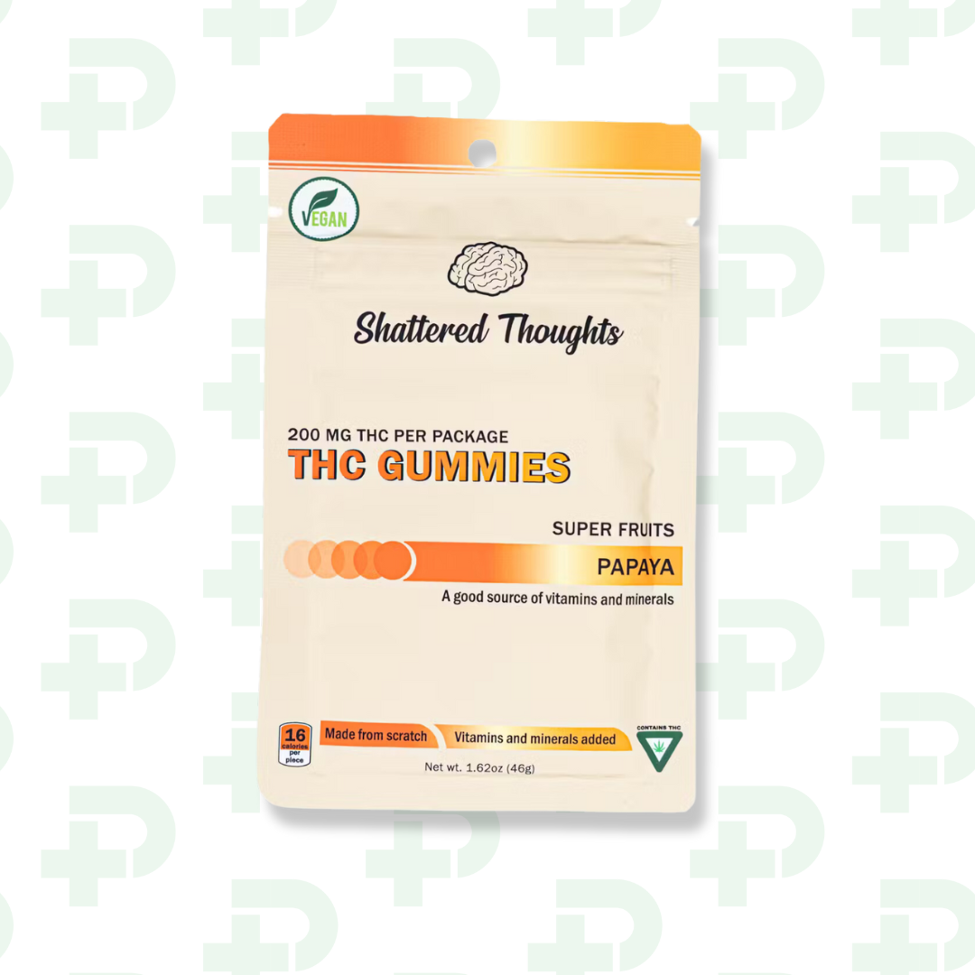 Photograph of product: Shattered Thoughts 200mg Gummies - Papaya