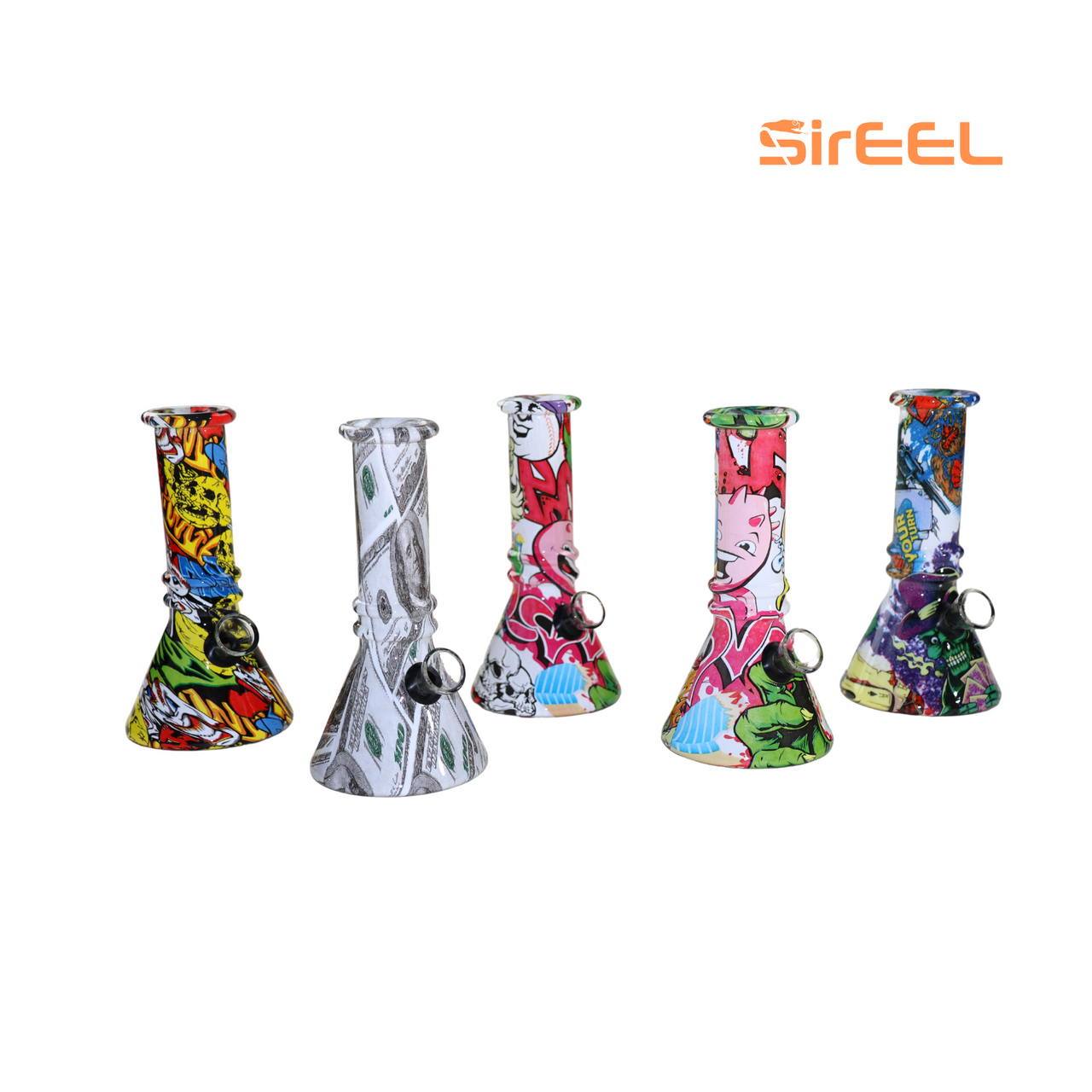 Photograph of product: SirEEL | 6" Image Transfer Glass Beaker Bong with Flower Bowl, Retail Packaging | Assorted Colors