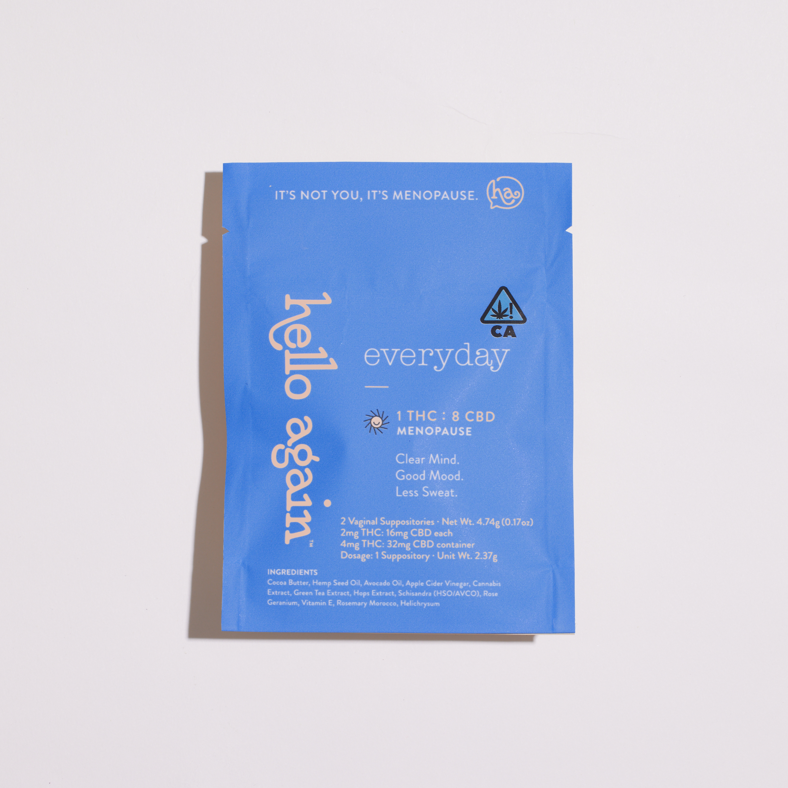 Photograph of product: Everyday CBD 1:8 | 2mg TH-oui : 16mg CBD 2PK Suppository | Hello Again