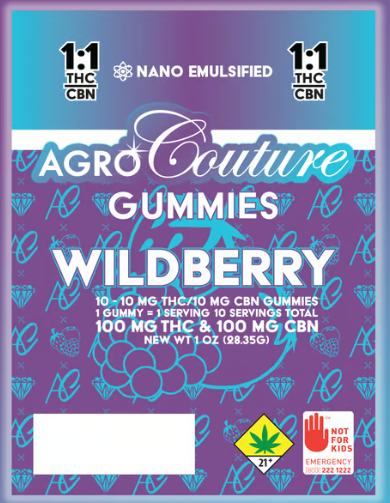 Photograph of product: Wild Berry Gummies 1:1 TH-oui:CBN 10pk Agro Couture W1-77