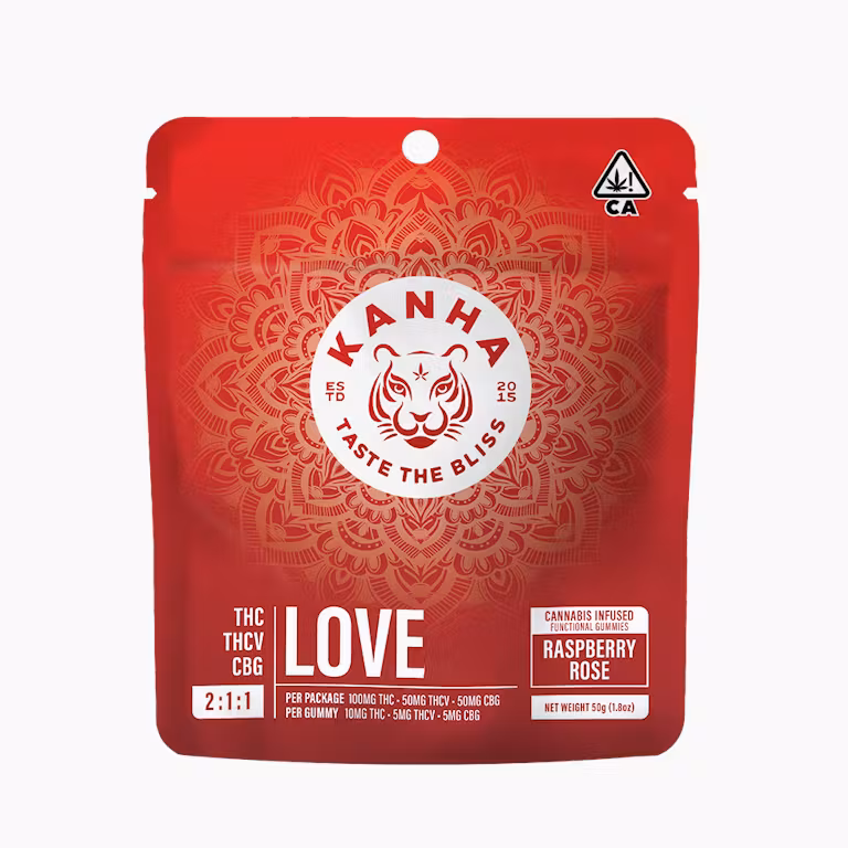 Photograph of product: 2:1:1 LOVE Raspberry Rose (Hybrid) THC:THCV:CBG - 5mg/100mg THC