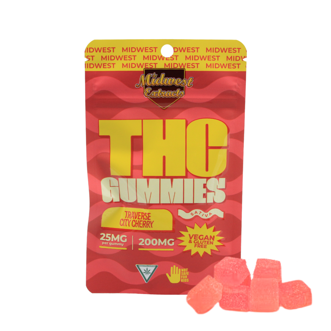 Photograph of product: Midwest Extracts | Traverse City Cherry Gummies  | 8x25mg | 200mg