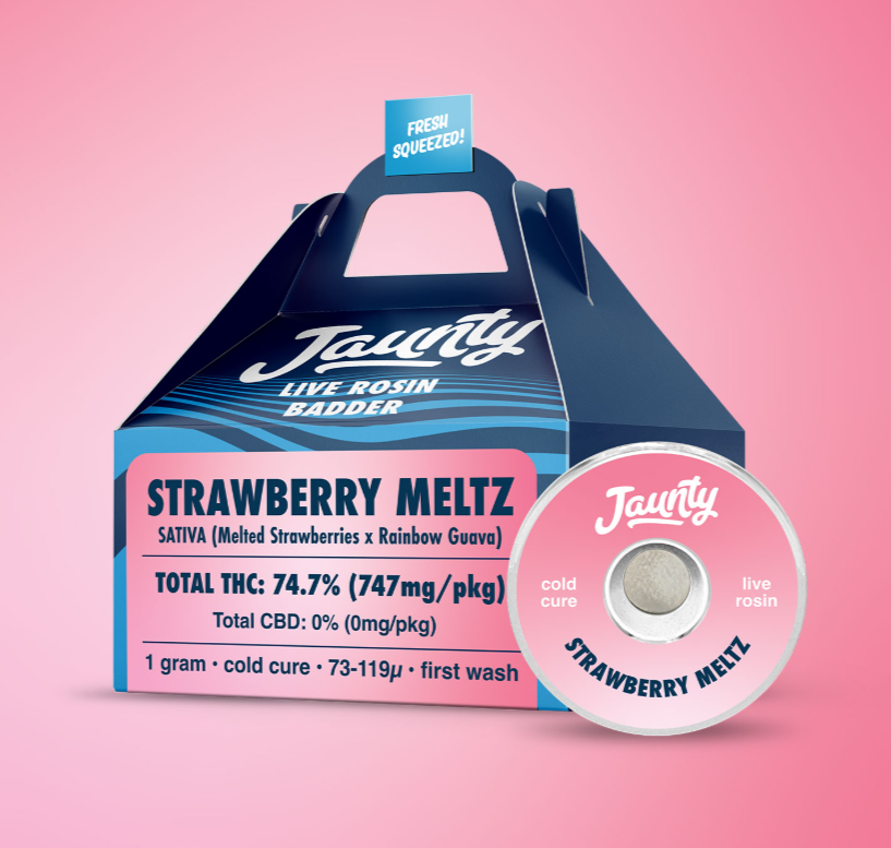 Photograph of product: Jaunty Strawberry Meltz Live Rosin Badder