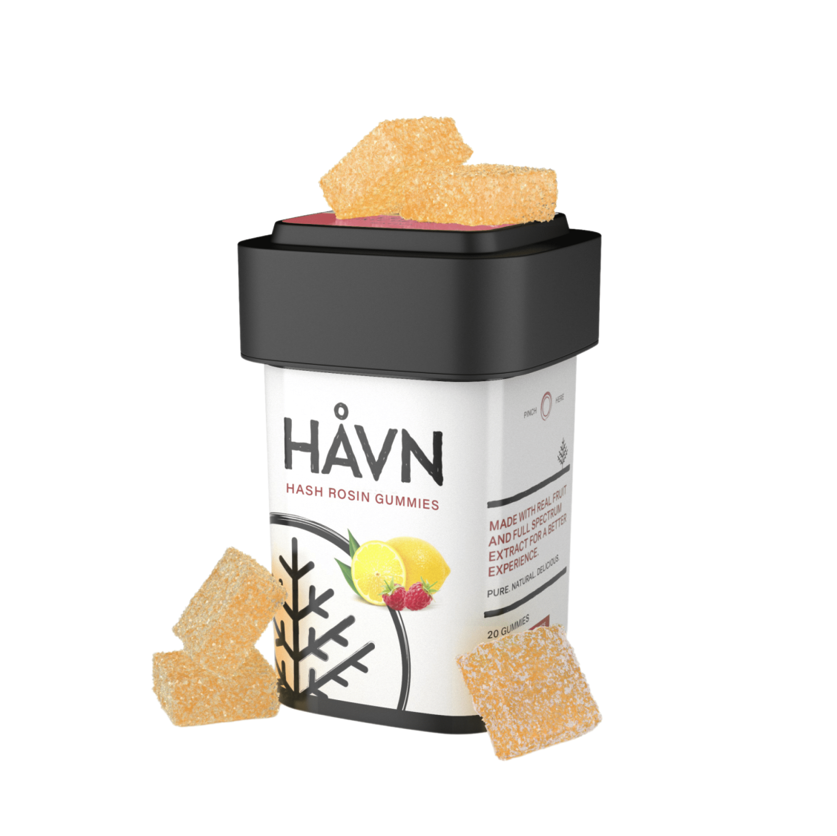 Photograph of product: HAVN Raspberry Lemonade au chocolat Rosin Gummies 100mg 20pk
