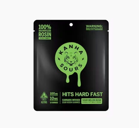 Photograph of product: $28.73 Sour Melon Rush Kanha Rosin Sours Gummies 100mg - 