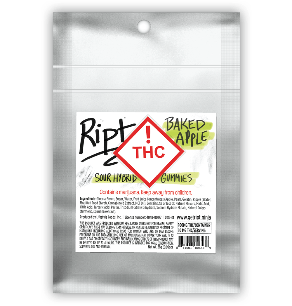 Photograph of product: RIPT | 100mg Hybrid Gummies - Sour Apple