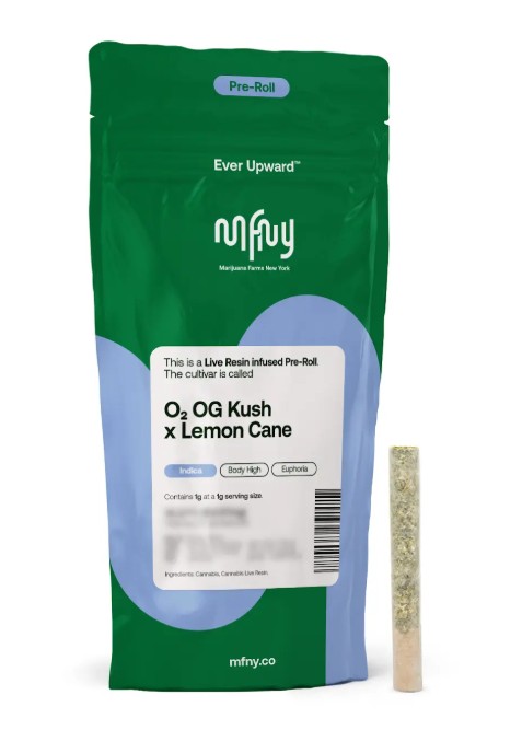 Photograph of product: MFNY | O2 OG Kush x Lemon Cane Resin | Infused PreRoll
