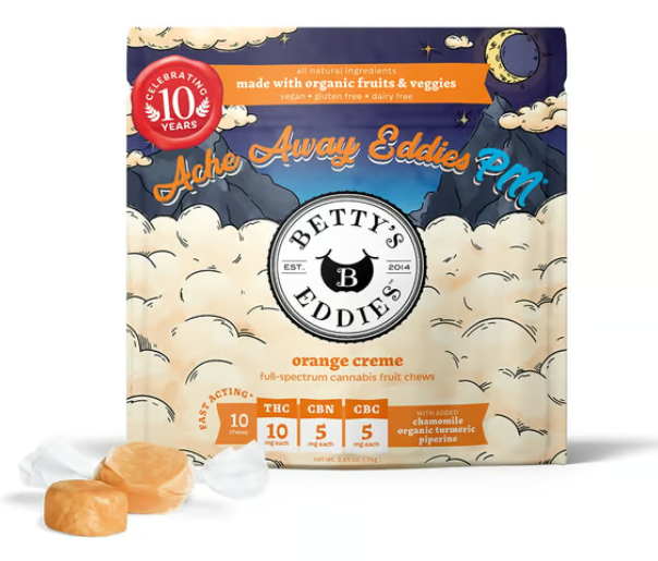 Photograph of product: Ache Away Eddies PM Orange Creme 50mg 10pk Fruit Chews
