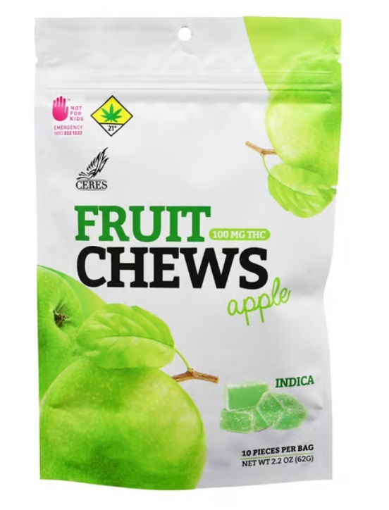 Photograph of product: Ceres Oui'd Sour Apple Fruit Chew 10pk 100mg