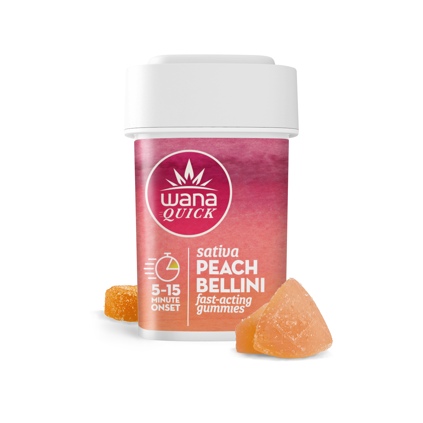 Photograph of product: 5mg Sativa Fast Acting Gummies - Peach Bellini - 20 ct