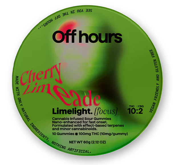 Photograph of product: Off Hours Limelight Cherry Limeade 10:2 TH-oui:CBG focus Gummies 100mg