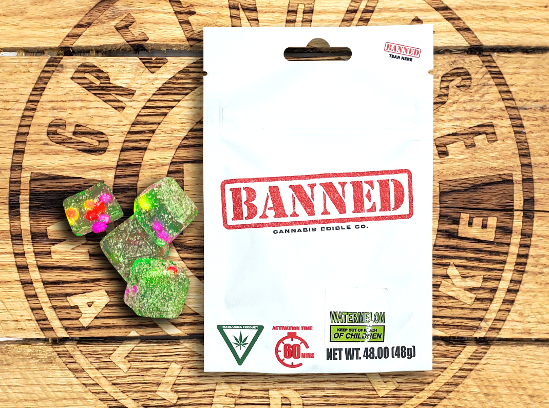 Photograph of product: Banned Oui'd Company  | Watermelon Gummies 4-Pack | 200mg