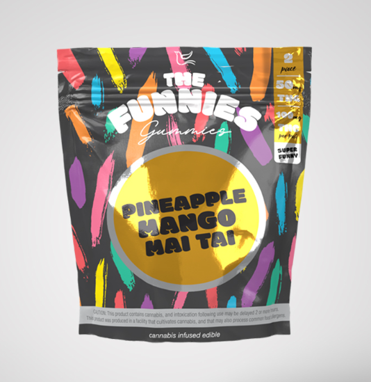 Photograph of product: Edible* - Super Funny Gummies - Pineapple Mango Mai Tai (S) - 100mg (2pk)