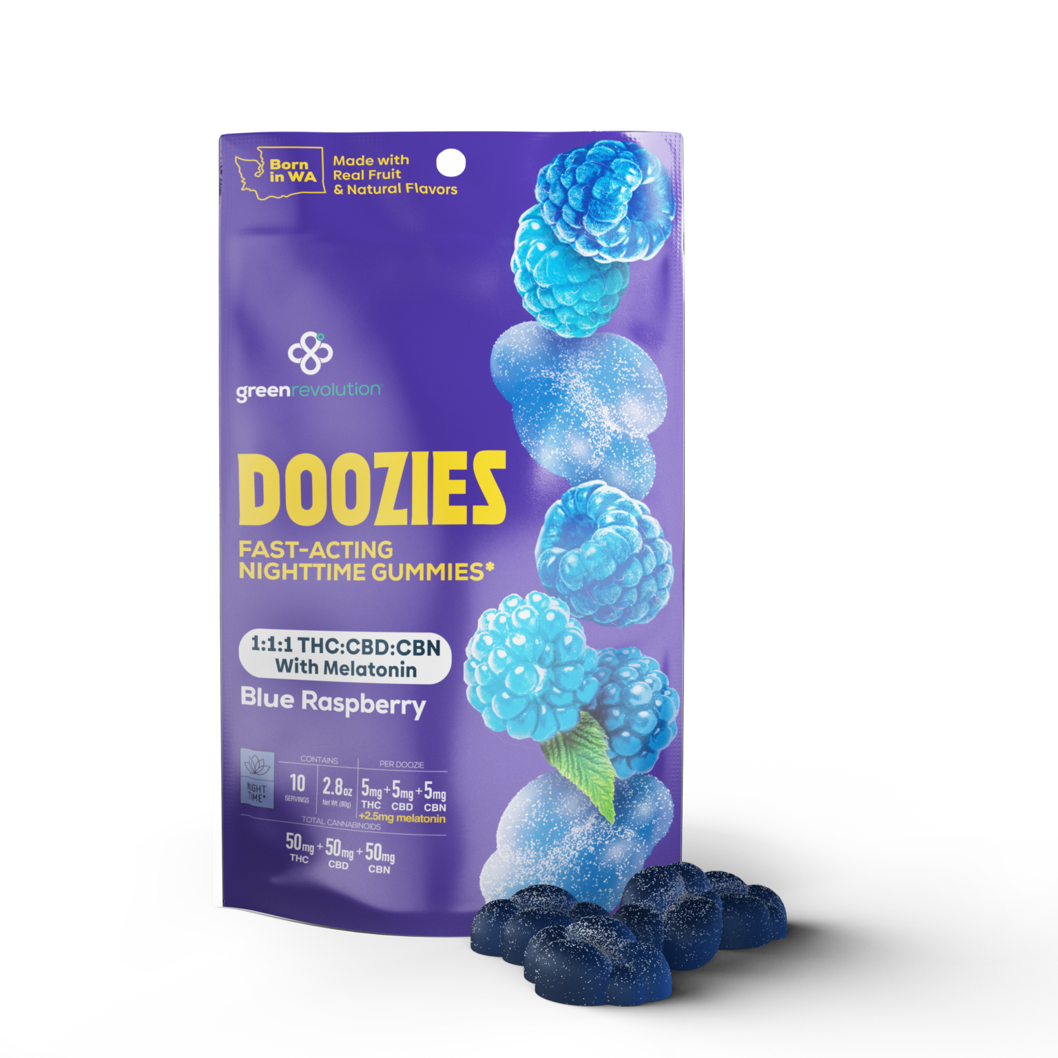 Photograph of product: Doozies | Gummies 10PK | Nighttime - Blue Raspberry | 50mg