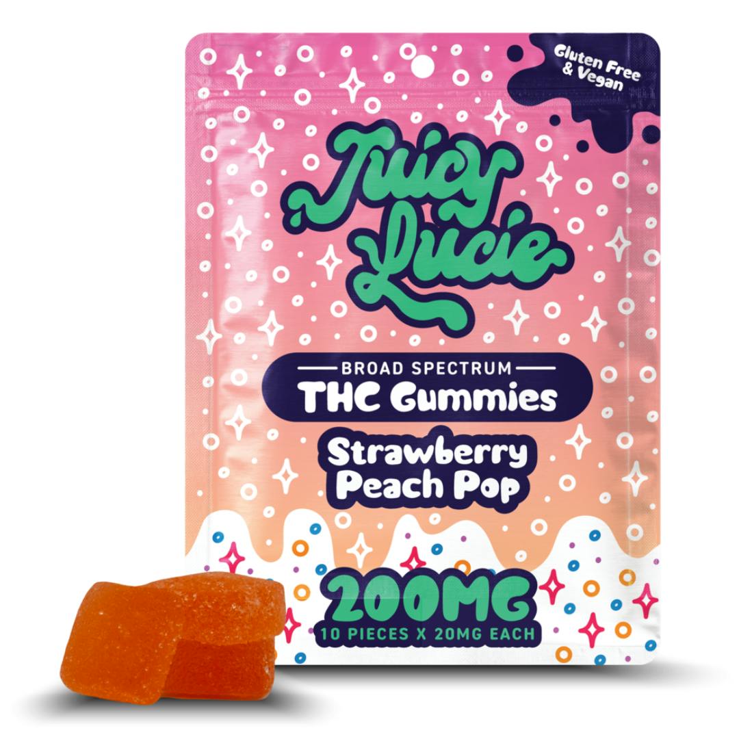 Photograph of product: Juicy Lucie | Strawberry Peach Pop | Infused Gummies | 200mg | Hybrid