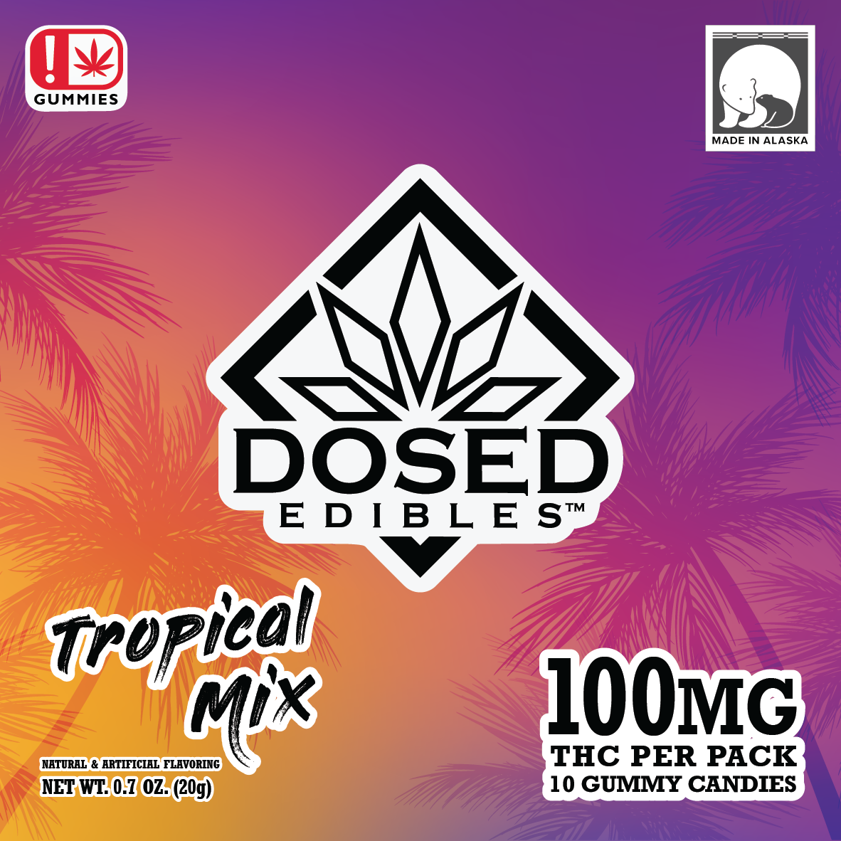 Photograph of product: Dosed Edibles Gummies | Tropical Mix | 100mg | 10pk