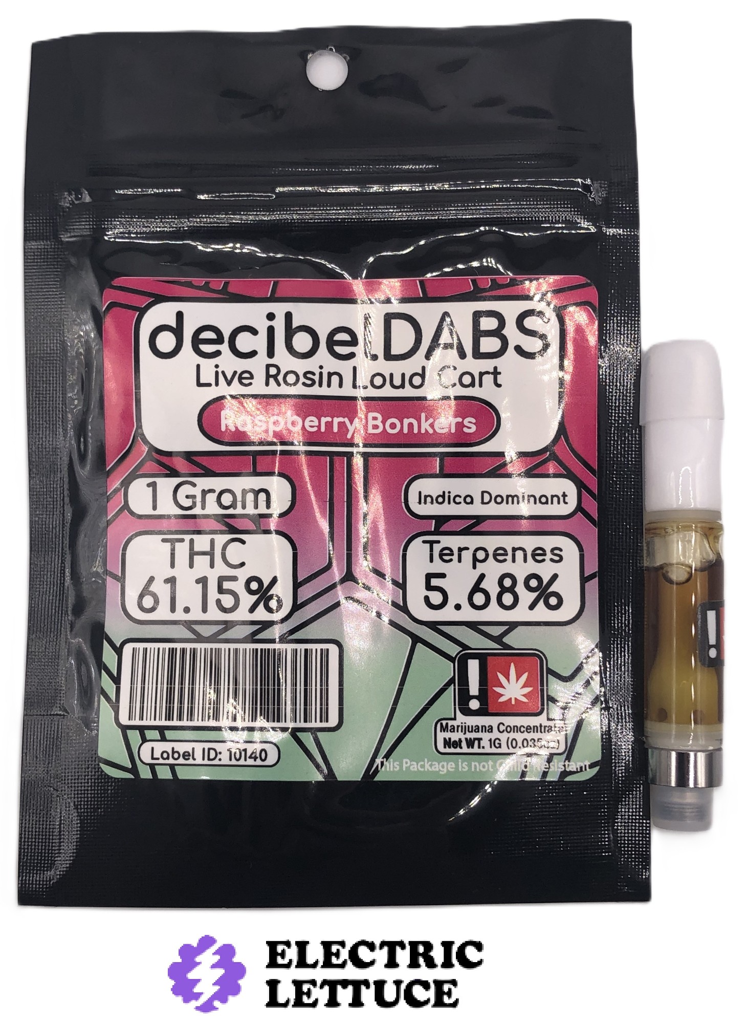 Photograph of product: Decibel Raspberry Bonkers Live Rosin Cartridge 1g