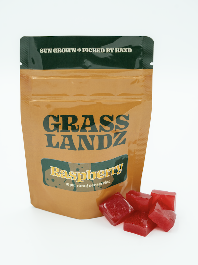 Photograph of product: Grasslandz Raspberry Gummies - 100mg TH-oui