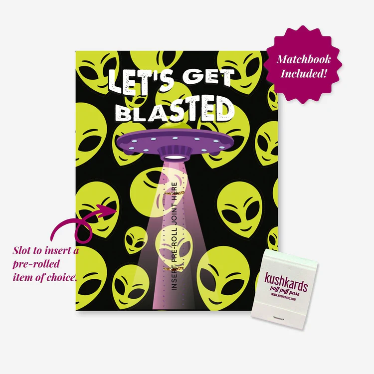 Photograph of product: Let's Get Blasted Greeting Card with Pre-Roll Holder