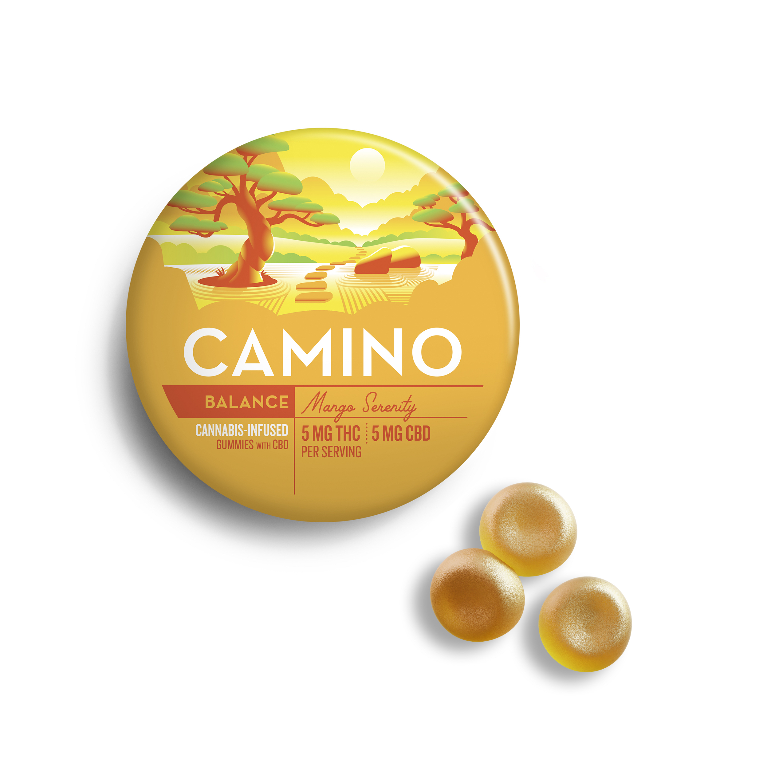 Photograph of product: Camino Mango Gummies CBD 5:5 T88mg C90mg (I) 20 pack - 00093