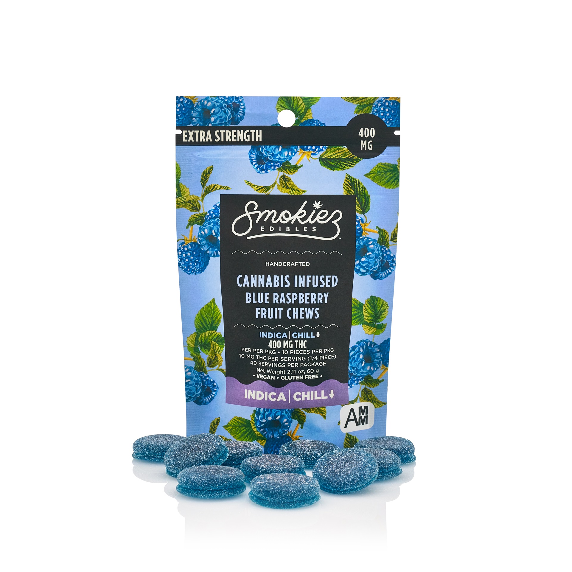 Photograph of product: 400mg Blue Raspberry Gummies Sweet - Smokiez