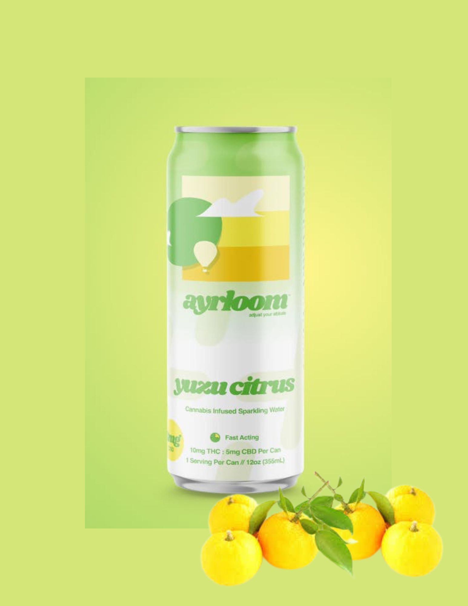 Photograph of product: Ayrloom | 2:1 Beverage 12 oz | Yuzu Citrus Sparkling Water UP I TH-oui 10mg CBD 5mg