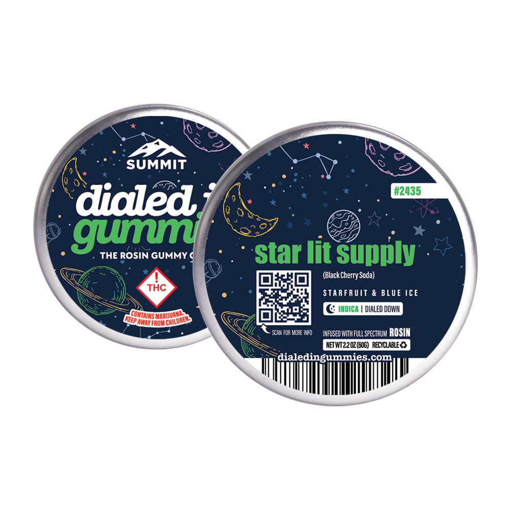 Photograph of product: Dialed In...Gummies (I) Star Lit Supply Batch #2435 Blue Ice/Starfruit Live Rosin Gummies 100mg