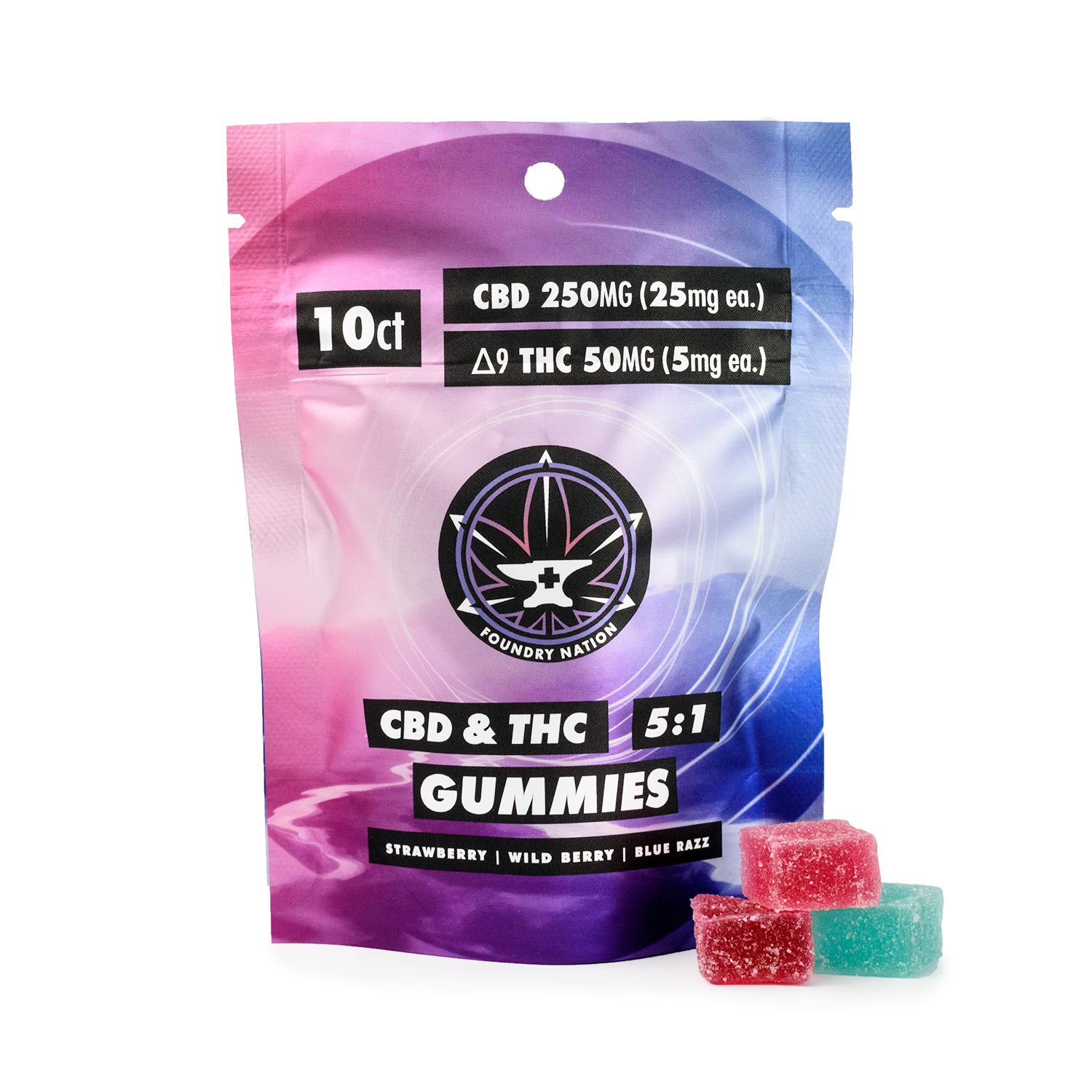Photograph of product: 25mg CBD + 5mg TH-oui - 5:1 Gummies - Assorted 10ct