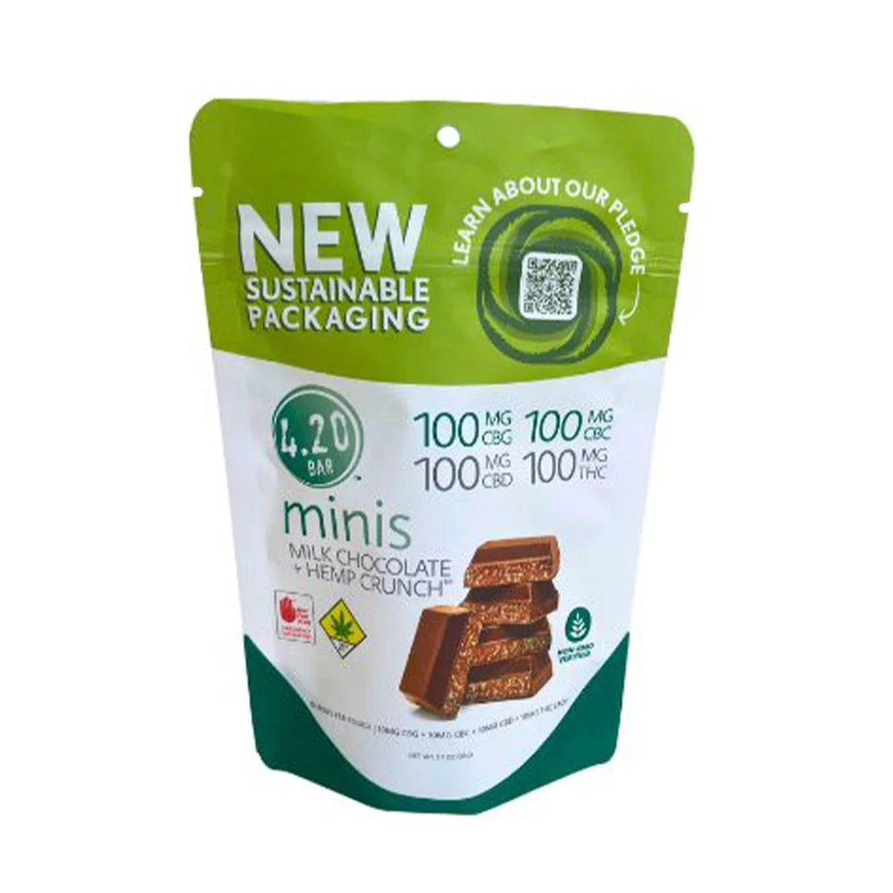Photograph of product: 420 Mini | Milk Chocolate Hemp Crunch 1:1:1:1 | DOH | 10pk | 100mg TH-oui : 100mg CBD : 100mg CBC : 100mg CBG