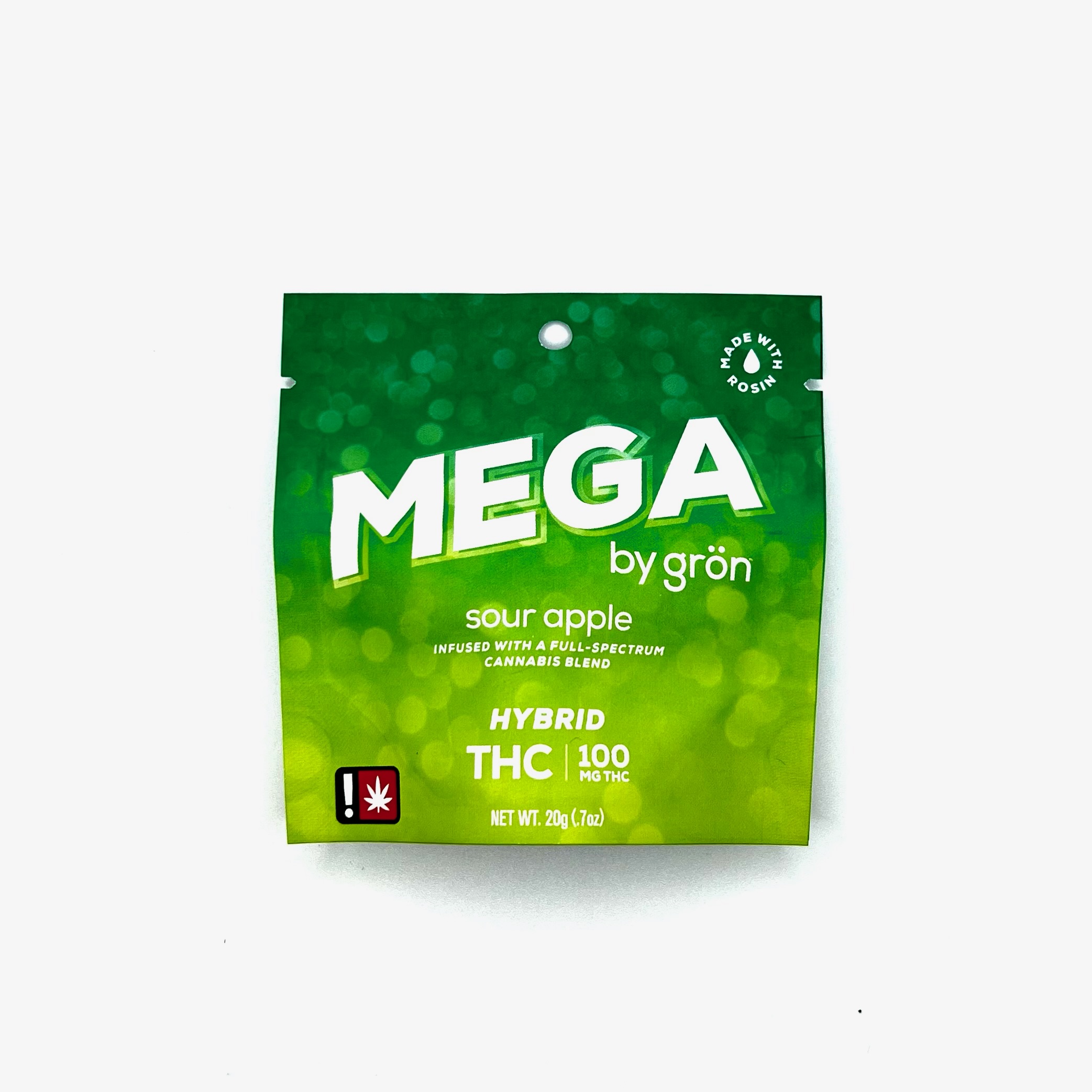 Photograph of product: Gron | Sour Apple | TH-oui | Full Spectrum | 100mg Mega Pearl Gummy