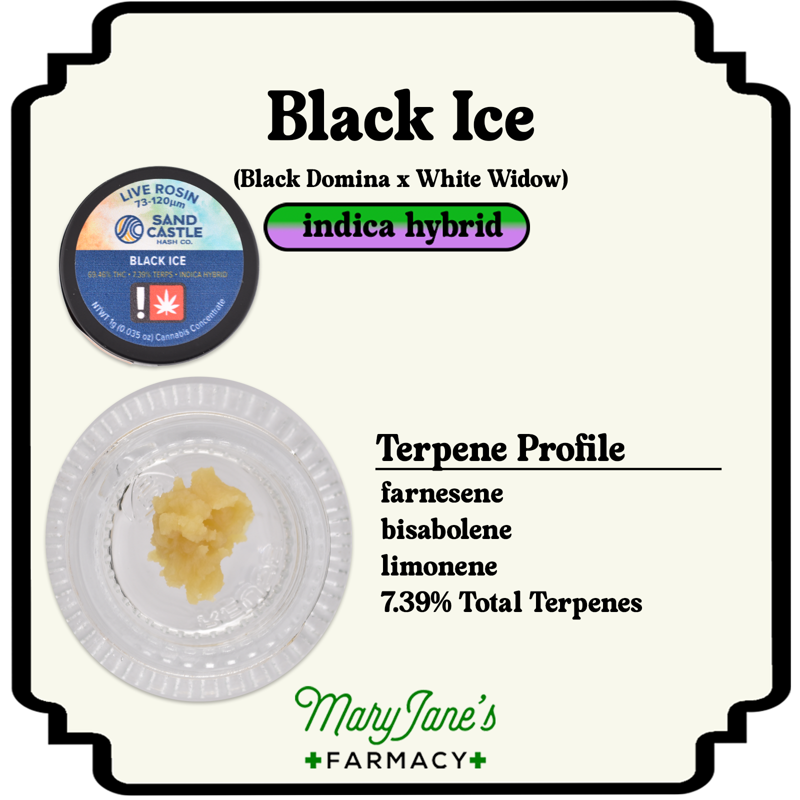 Photograph of product: Black Ice 6* 73-120 Live Rosin Extract | 1g