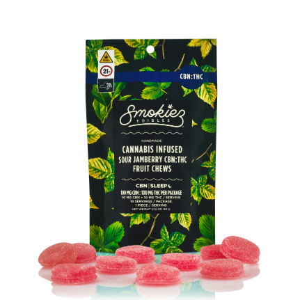 Photograph of product: Sour Jamberry | Fruit Chews | 1thc : 1cbn | 10pk | 200mg