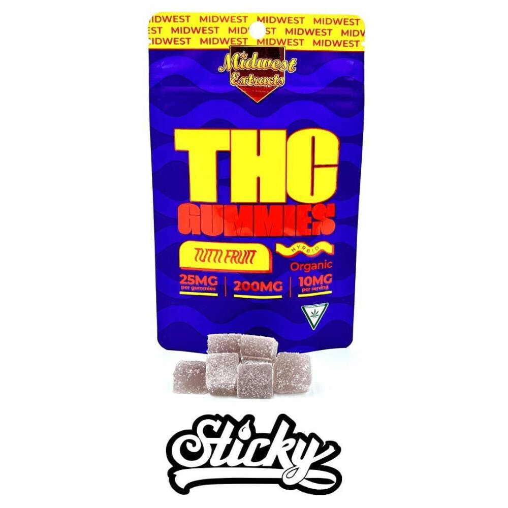 Photograph of product: REC Midwest Extracts Tutti Fruit Gummies 200mg (8x25mg)