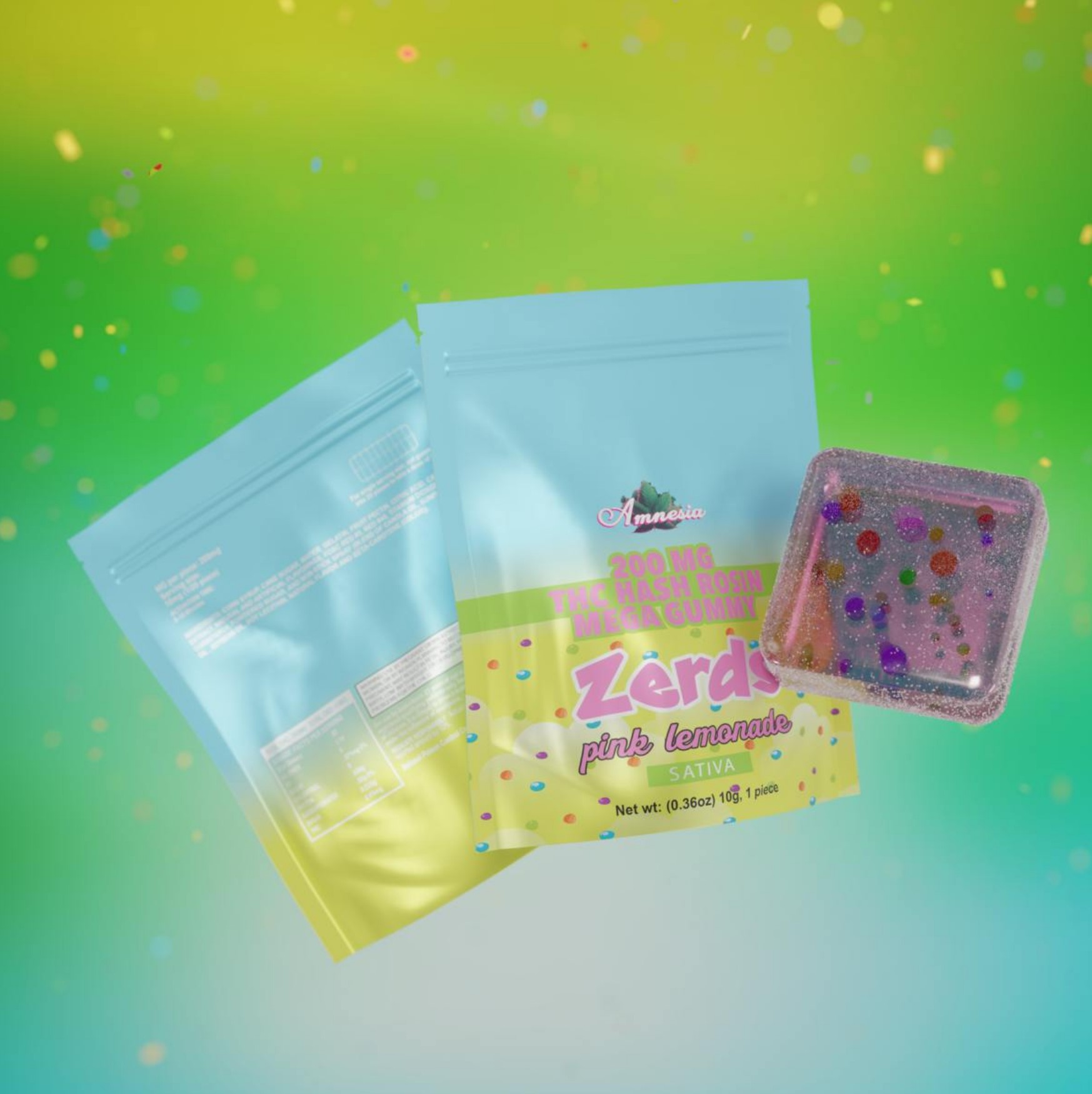 Photograph of product: Amnesia - Pink Lemonade Oui'd Zerds au chocolat Rosin Mega Gummy 200mg | 10/$30