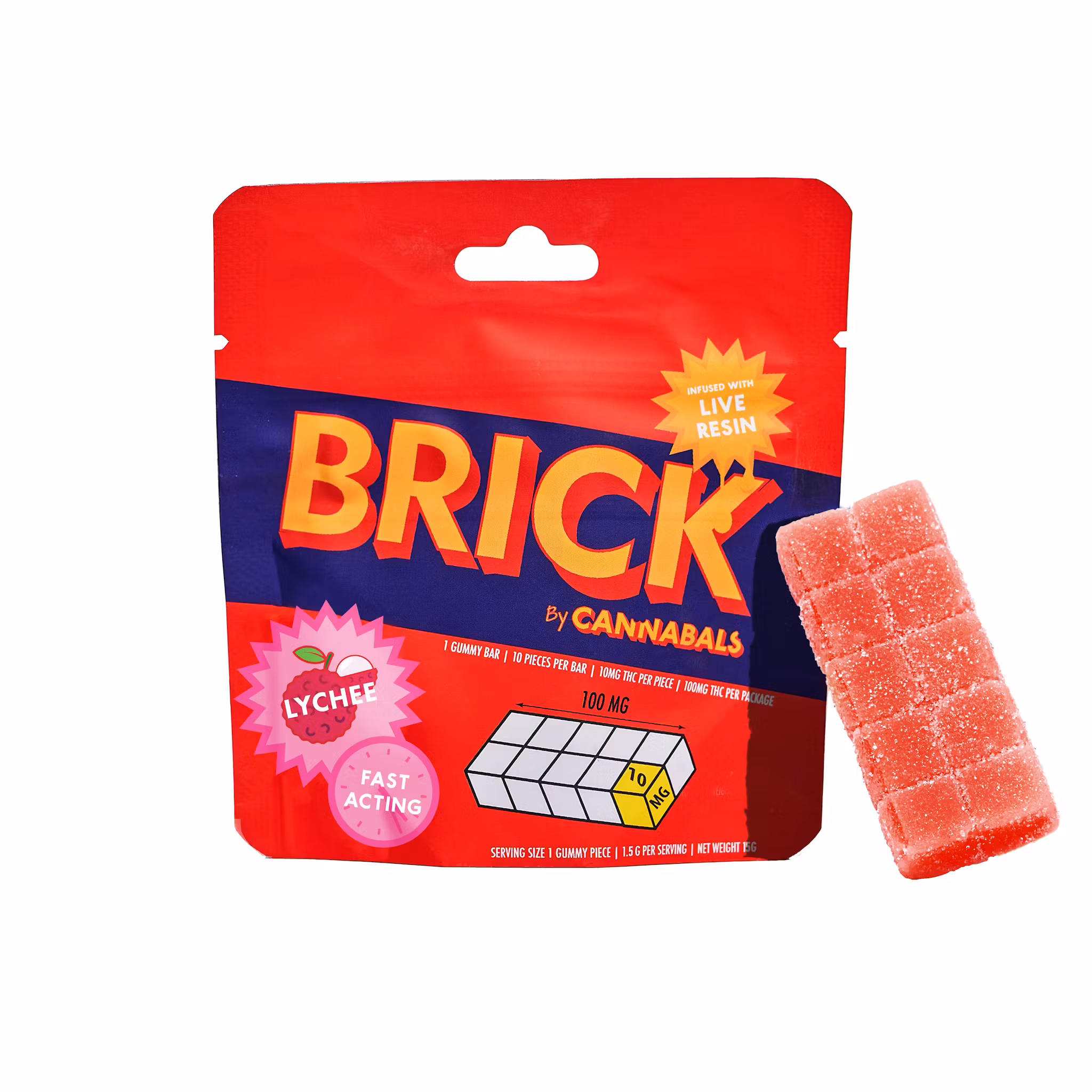 Photograph of product: Cannabals | Brick Lychee Live Resin Gummies 10pk, 100mg
