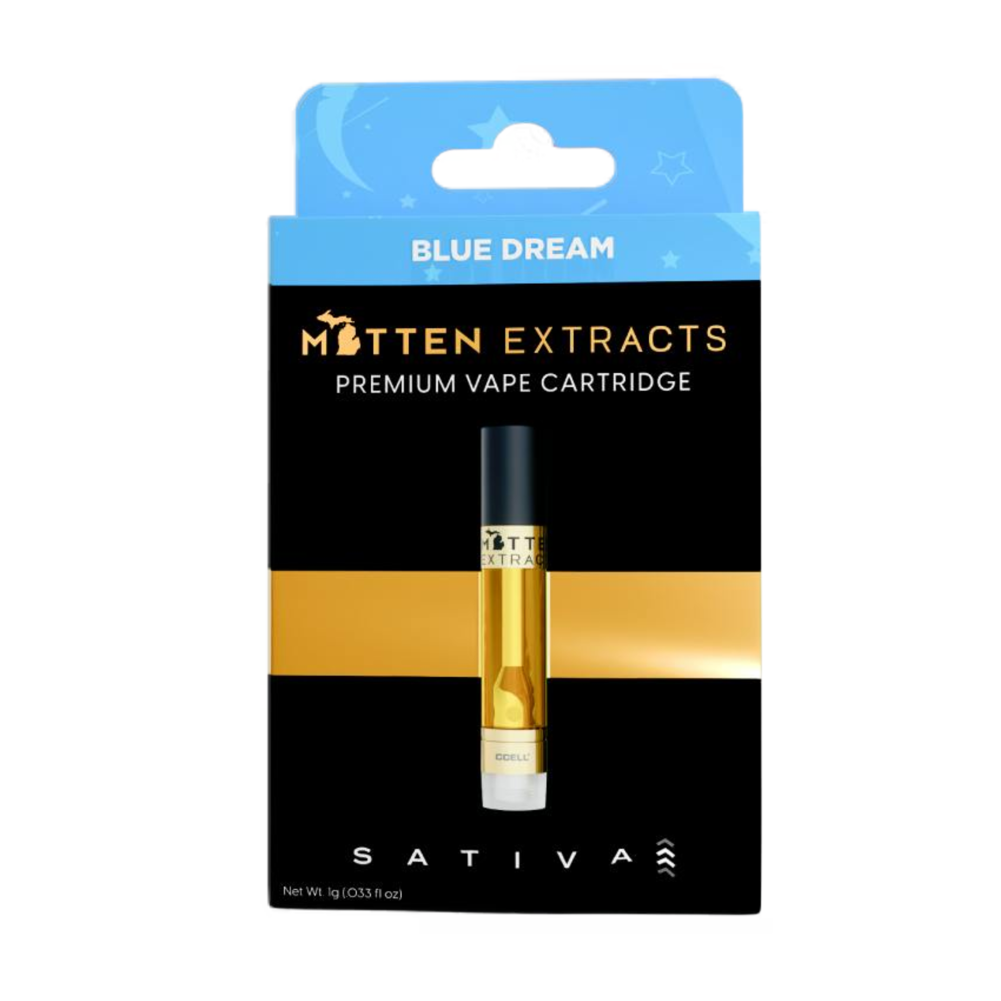 Photograph of product: Mitten Extracts 1g Cart Blue Dream